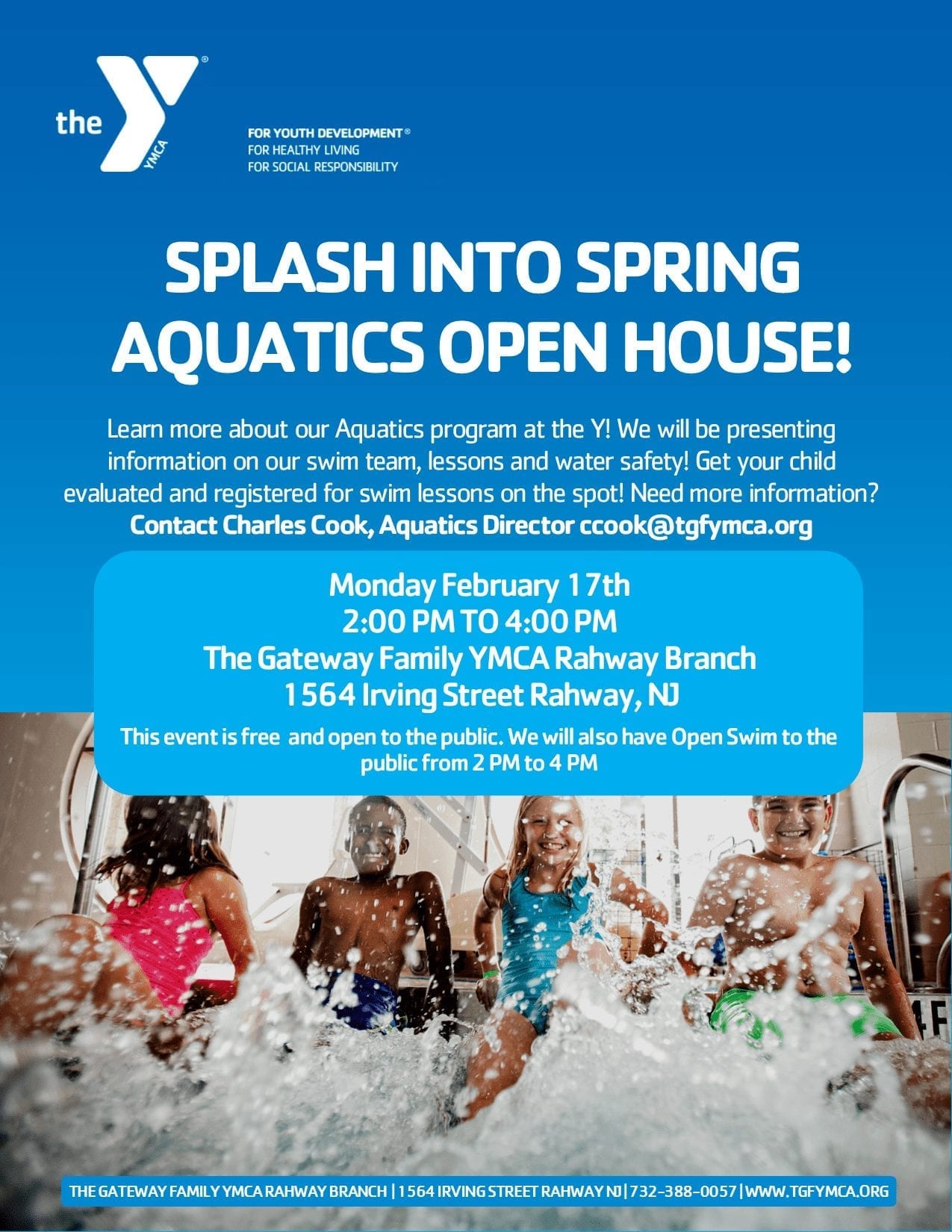 A flyer advertising splash into spring aquatics event at the ymca.