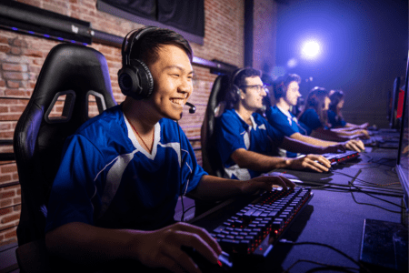 Gamers competing in an esports tournament