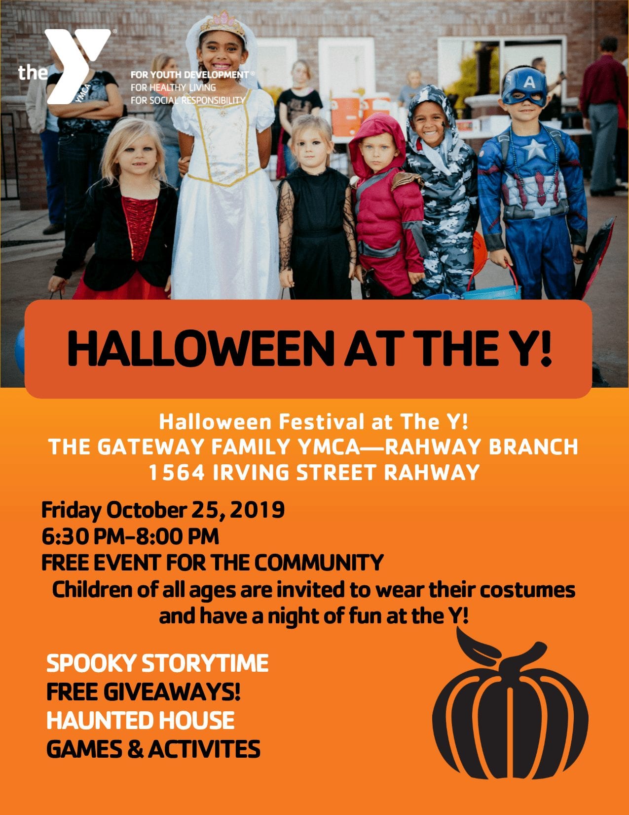 A flyer for a halloween event at the YMCA.