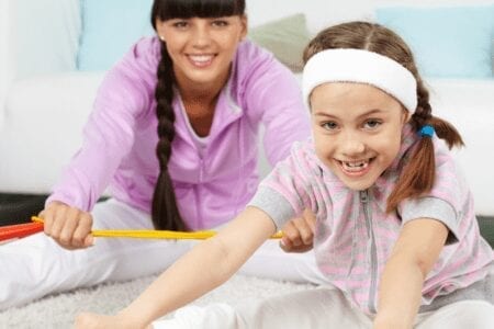 at home workout with mother and child