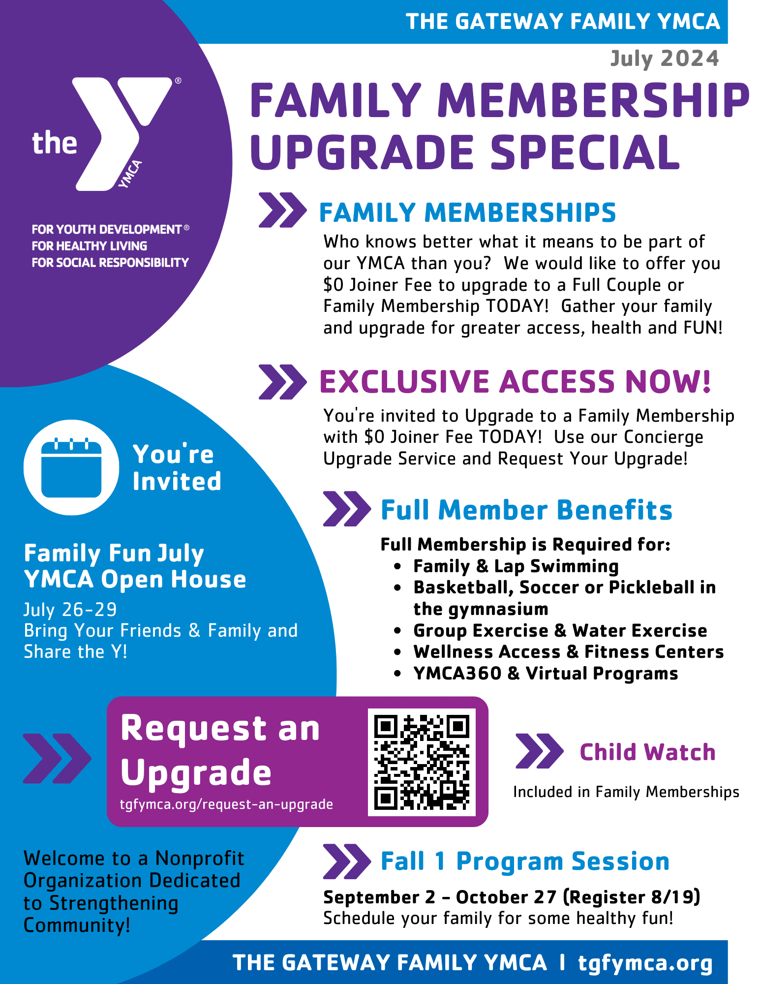YMCA family membership upgrade promotion flyer