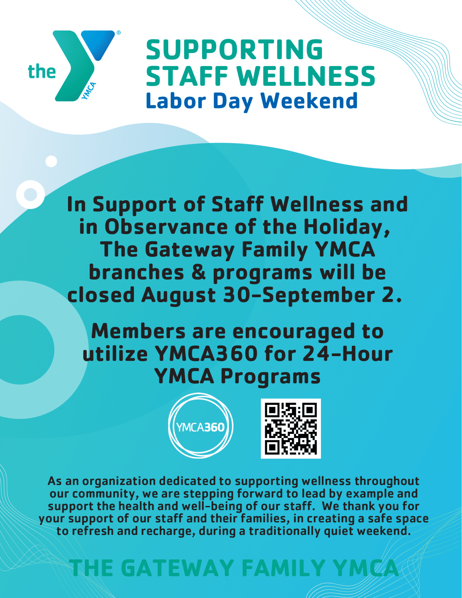 YMCA staff wellness Labor Day weekend