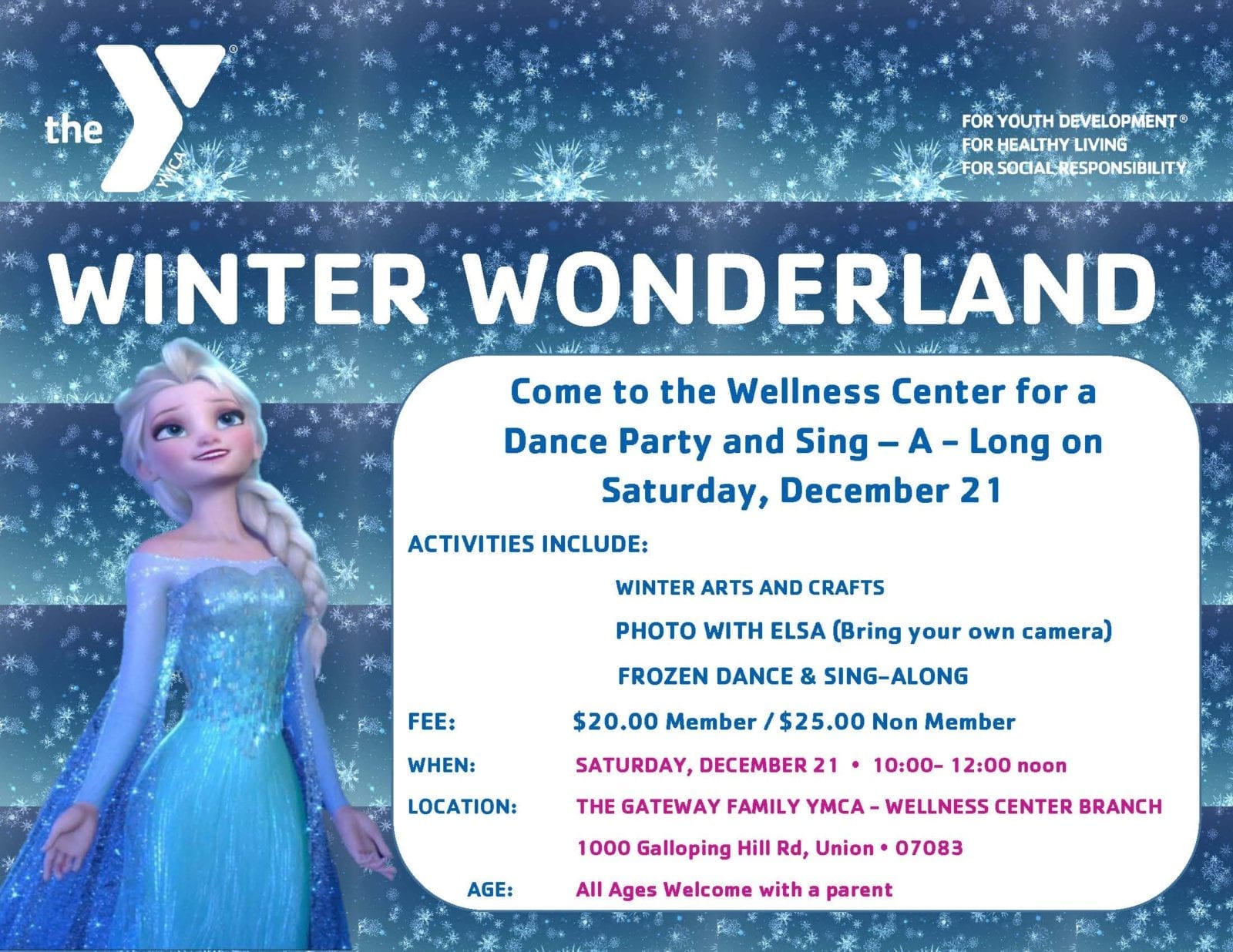 Ymca winter wonderland flyer poster.