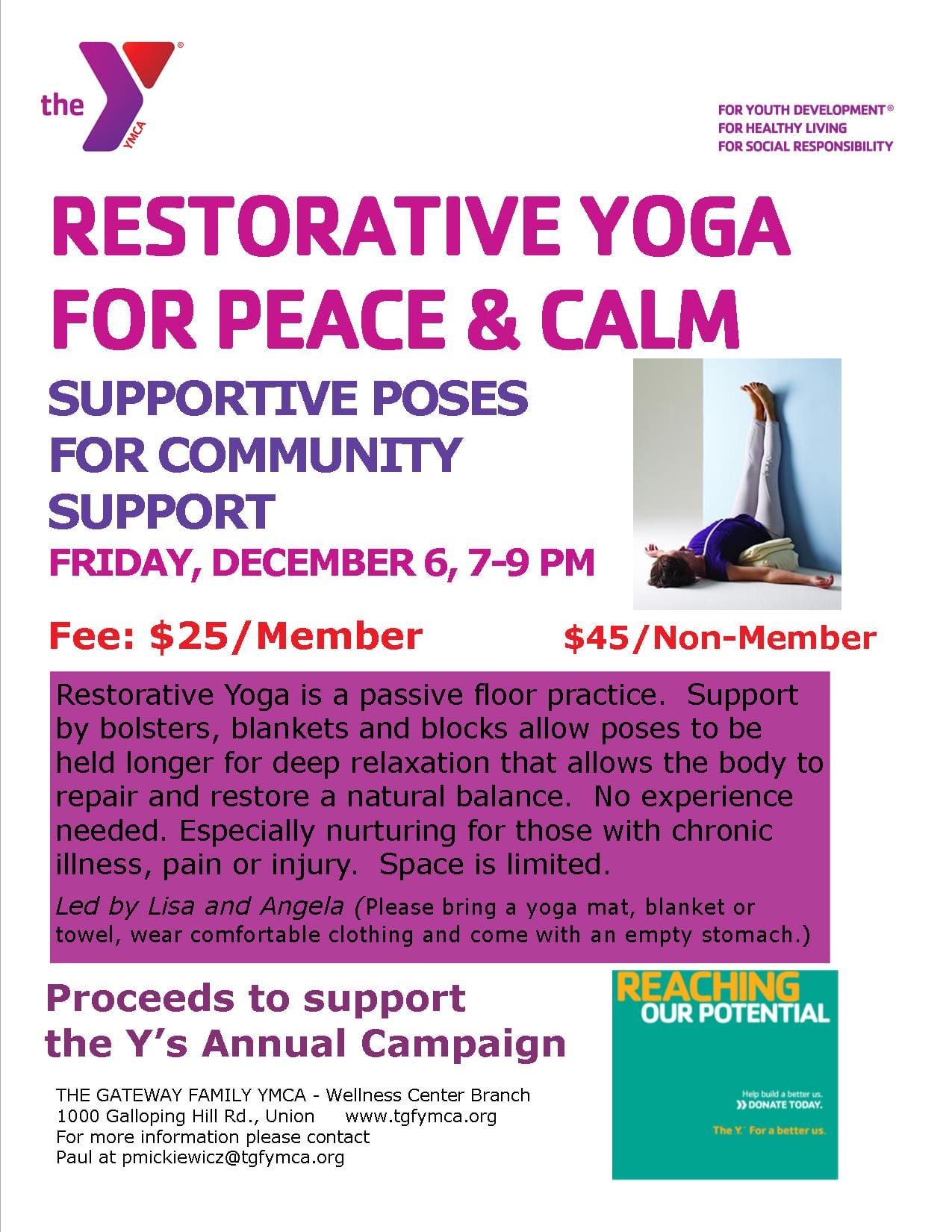Advertisement for yoga event supporting peace and calm.